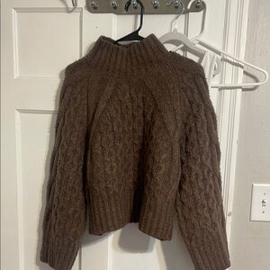 Express Brown Cowl Neck Cable Knit Sweater